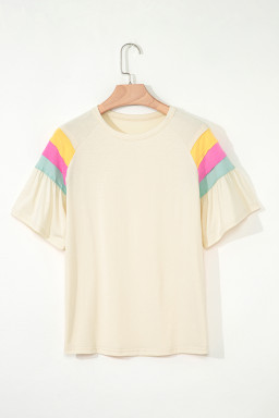 White Colorblock Short Sleeve Round Neck T-Shirt