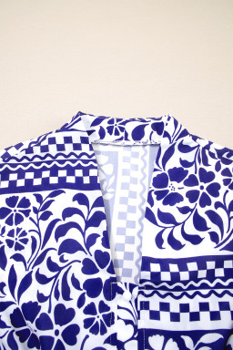 Dirty Blue Floral Print Smocked Waist Sleeveless Dress