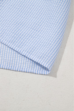 Beau Blue Striped Bubble Sleeve Ruffle Shirt