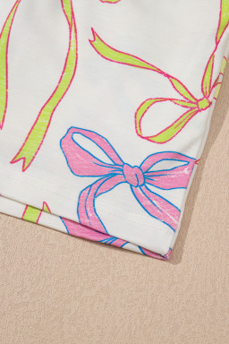 White Colorful Bow Print Pocket Shorts