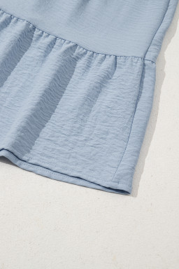 Beau Blue Shirt Collar Button Up Short Puff Sleeve Tiered Shift Dress