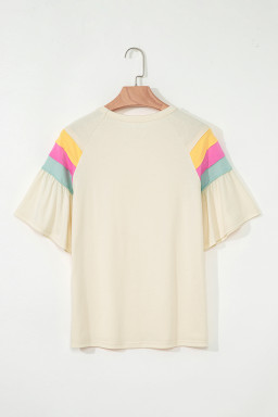 White Colorblock Short Sleeve Round Neck T-Shirt