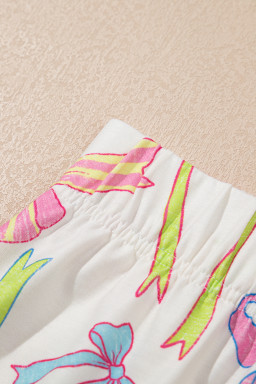 White Colorful Bow Print Pocket Shorts
