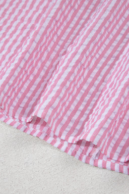 Sachet Pink Striped Dolman Sleeve Pop of Color Neckline Blouse
