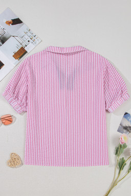 Sachet Pink Striped Dolman Sleeve Pop of Color Neckline Blouse