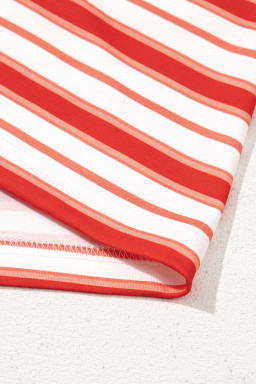 Tomato Red Striped Raglan Sleeve Contrast Neck T-Shirt