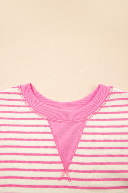 Sachet Pink Striped Ruffle Sleeve Round Neck Top