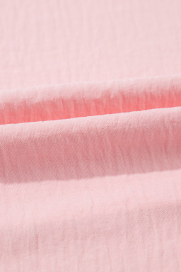 Pink Solid Color V Neck Textured Plus Size Blouse