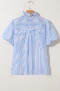 Beau Blue Striped Bubble Sleeve Ruffle Shirt