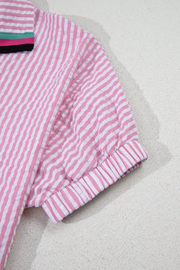 Sachet Pink Striped Dolman Sleeve Pop of Color Neckline Blouse