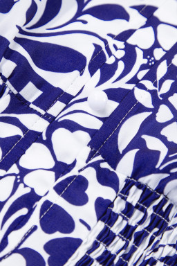 Dirty Blue Floral Print Smocked Waist Sleeveless Dress