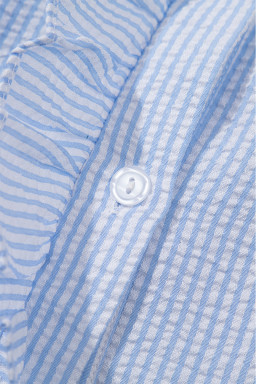 Beau Blue Striped Bubble Sleeve Ruffle Shirt