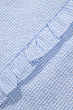 Beau Blue Striped Bubble Sleeve Ruffle Shirt