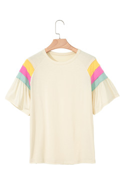 White Colorblock Short Sleeve Round Neck T-Shirt