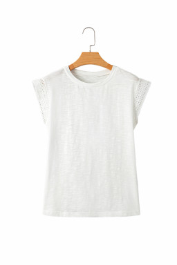White Lace Patchwork Cap Sleeve Round Neck Top