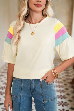 White Colorblock Short Sleeve Round Neck T-Shirt