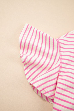 Sachet Pink Striped Ruffle Sleeve Round Neck Top
