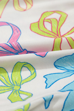 White Colorful Bow Print Pocket Shorts