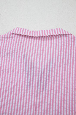 Sachet Pink Striped Dolman Sleeve Pop of Color Neckline Blouse