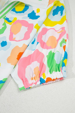 Green Abstract Leopard Short Sleeve Pop of Color Neckline Blouse