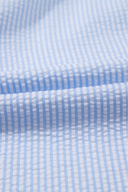 Beau Blue Striped Bubble Sleeve Ruffle Shirt