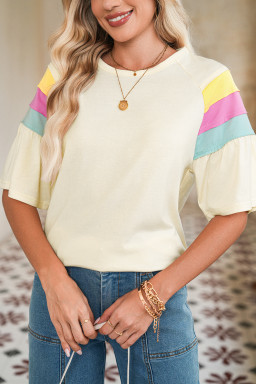 White Colorblock Short Sleeve Round Neck T-Shirt