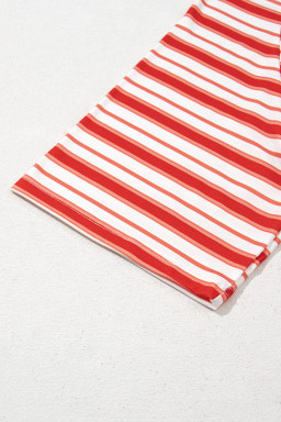 Tomato Red Striped Raglan Sleeve Contrast Neck T-Shirt