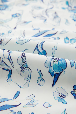 Sky Blue Ruffle Short Sleeve Floral Print Pop of Color Neckline Blouse