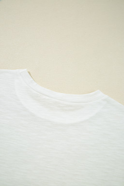 White Lace Patchwork Cap Sleeve Round Neck Top