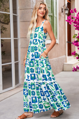 Multicolour Boho Floral Checkered Maxi Dress