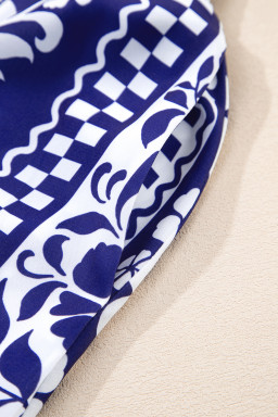 Dirty Blue Floral Print Smocked Waist Sleeveless Dress