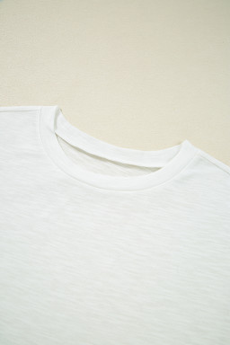 White Lace Patchwork Cap Sleeve Round Neck Top