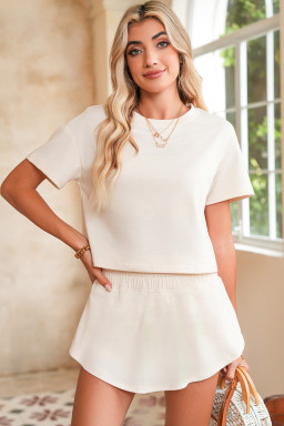 Beige Cropped Tee and Ruffle High Waist Skort Set