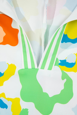 Green Abstract Leopard Short Sleeve Pop of Color Neckline Blouse