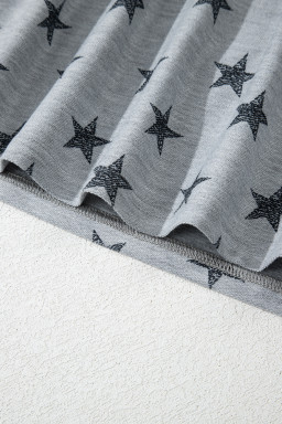 Gray Star Print Tiered Ruffle Sleeve Crew Neck T Shirt