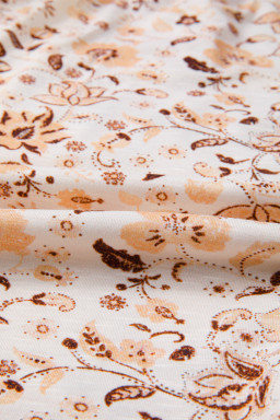 Khaki Boho Floral Print Half Placket Short Sleeve Loose Blouse