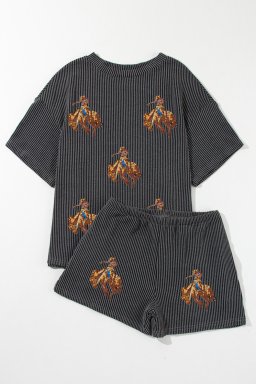 Carbon Grey Rodeo Graphic Patched T Shirt and Shorts Set