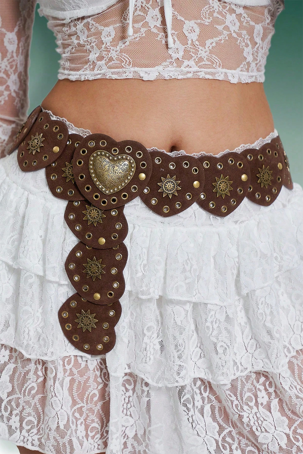 Coffee Vintage Heart Rivet Belt Coffee Vintage Heart Rivet Belt