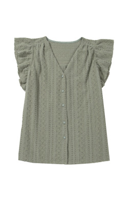 Laurel Green Flutter Sleeve V Neck Shirt