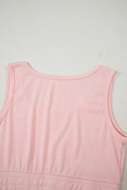 Light Pink Shirred Hem Crop Tank Top Loose Shorts Cardigan 3 Piece Pajama Set