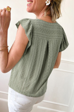 Laurel Green Flutter Sleeve V Neck Shirt