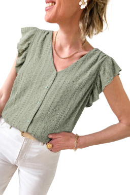 Laurel Green Flutter Sleeve V Neck Shirt