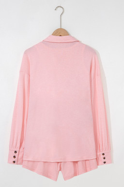 Light Pink Shirred Hem Crop Tank Top Loose Shorts Cardigan 3 Piece Pajama Set