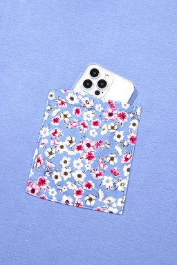 Sky Blue Floral Patchwork Chest Pocket Plus Size T Shirt