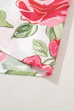 Rose Plus Size Floral Print Frill Neck Short Sleeve Blouse