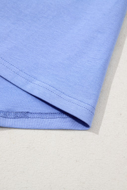 Sky Blue Floral Patchwork Chest Pocket Plus Size T Shirt