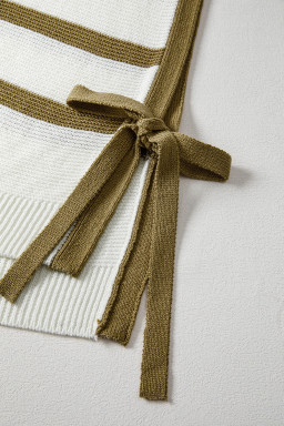 Khaki Stripe Side Tie Loose Knitted Top