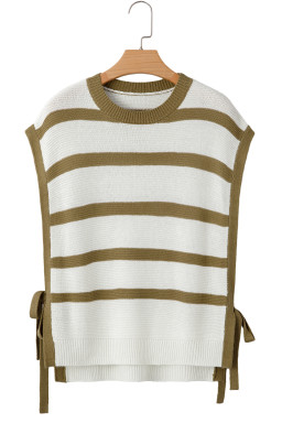 Khaki Stripe Side Tie Loose Knitted Top