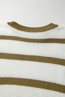 Khaki Stripe Side Tie Loose Knitted Top