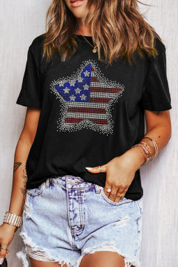 Black July 4th Star Rhinestone Transfer Graphic T Shirt